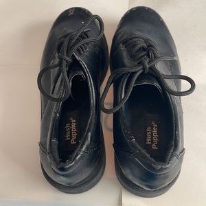 Hush puppies dress shoes leather lace up black boys 4 1/2 4.5